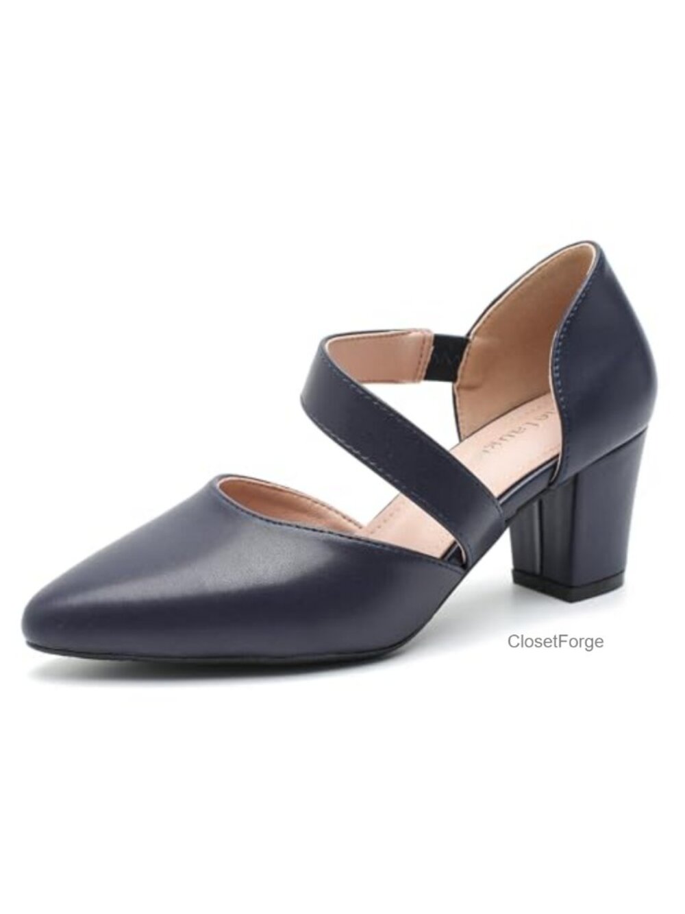 Women's Pointed Toe Pumps Strappy Heels Low Block Chunky Heel Dressy Wedding